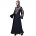 A-line party wear abaya with Resham embroidery work- Navy Blue